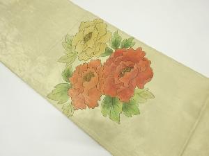アンティーク　手描き牡丹模様袋帯（材料）